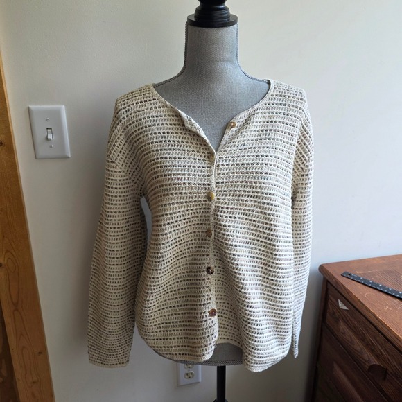 Unbranded Sweaters - Vintage Cream Thick Basketweave Knit Button Cardigan Sweater Granola Capsule